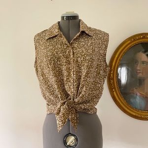 Vintage Taupe Floral Blouse Size M